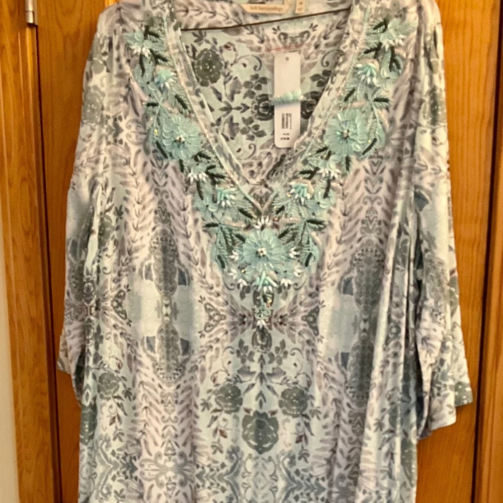 Soft Surroundings Amirah Caftan Aqua Long Resort Summer Dress
